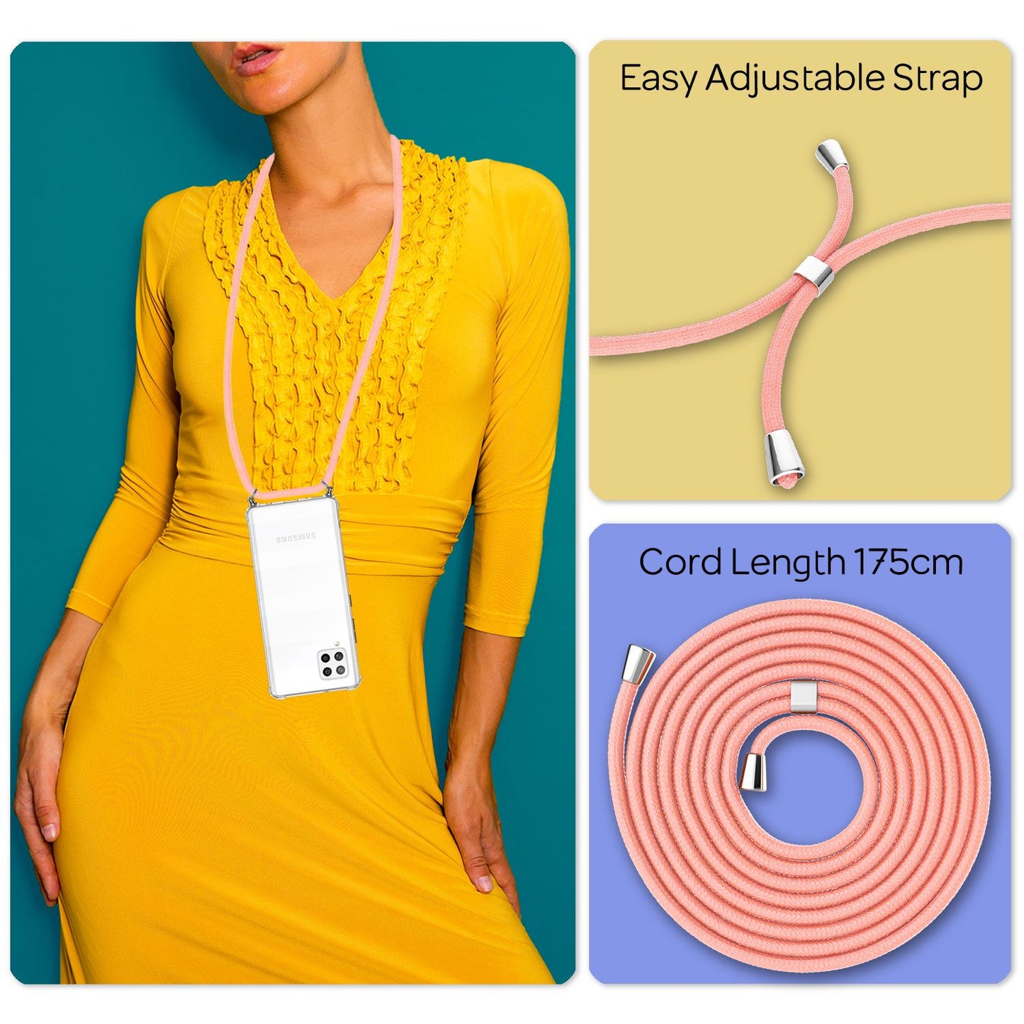 NALIA Phone Case with Chain for Samsung Galaxy A42 5G, Transparent Cover Case