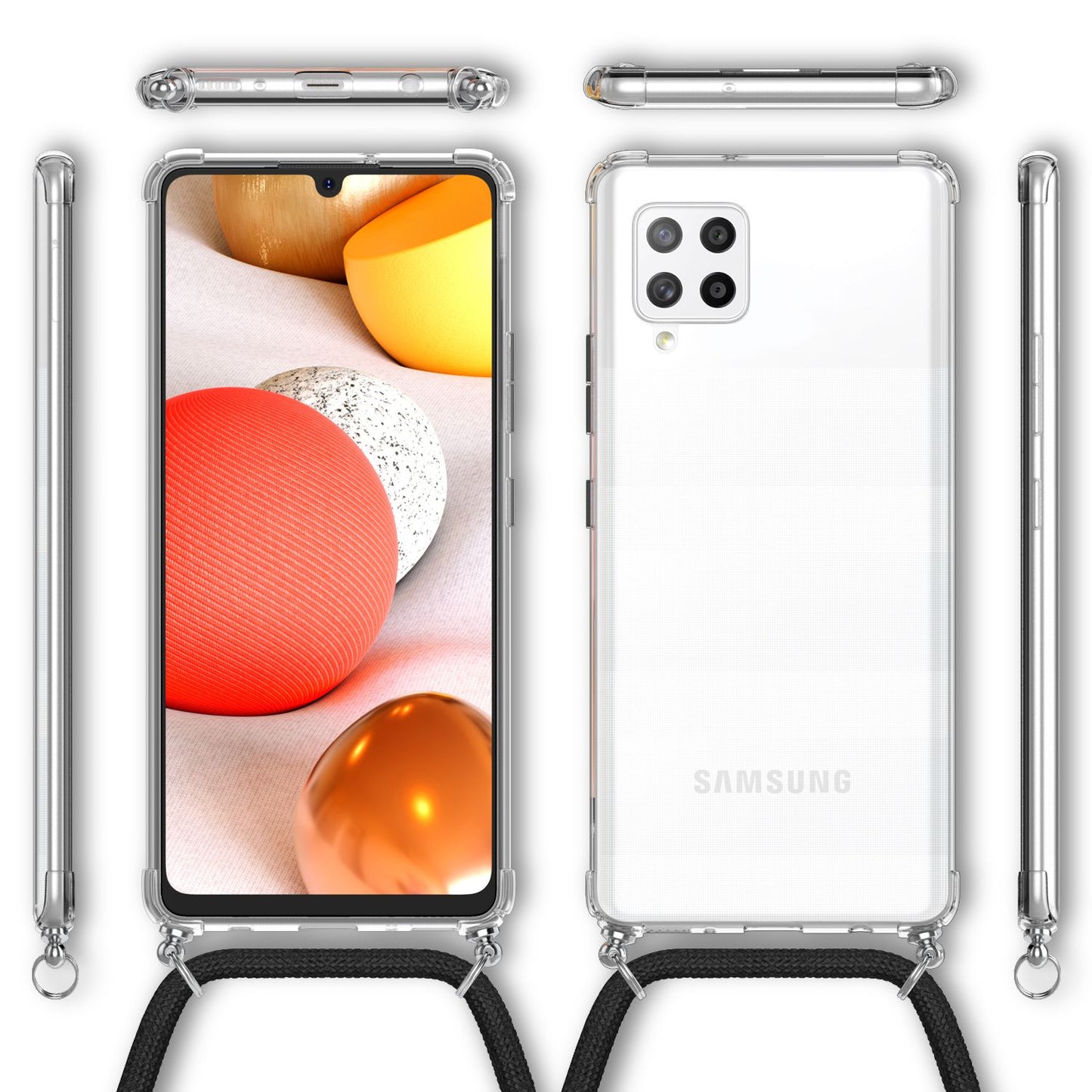 NALIA Phone Case with Chain for Samsung Galaxy A42 5G, Transparent Cover Case