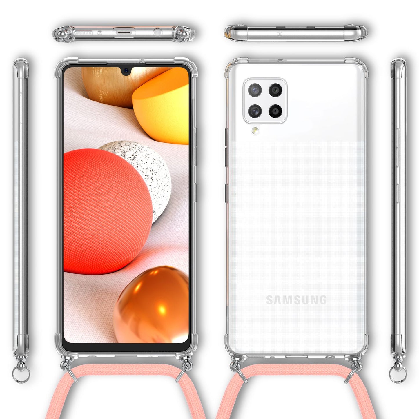 NALIA Phone Case with Chain for Samsung Galaxy A42 5G, Transparent Cover Case