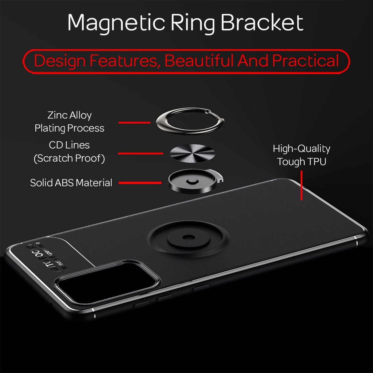 NALIA Ring Phone Case for Samsung Galaxy A52 5G / A52 / A52s 5G, Silicone Cover