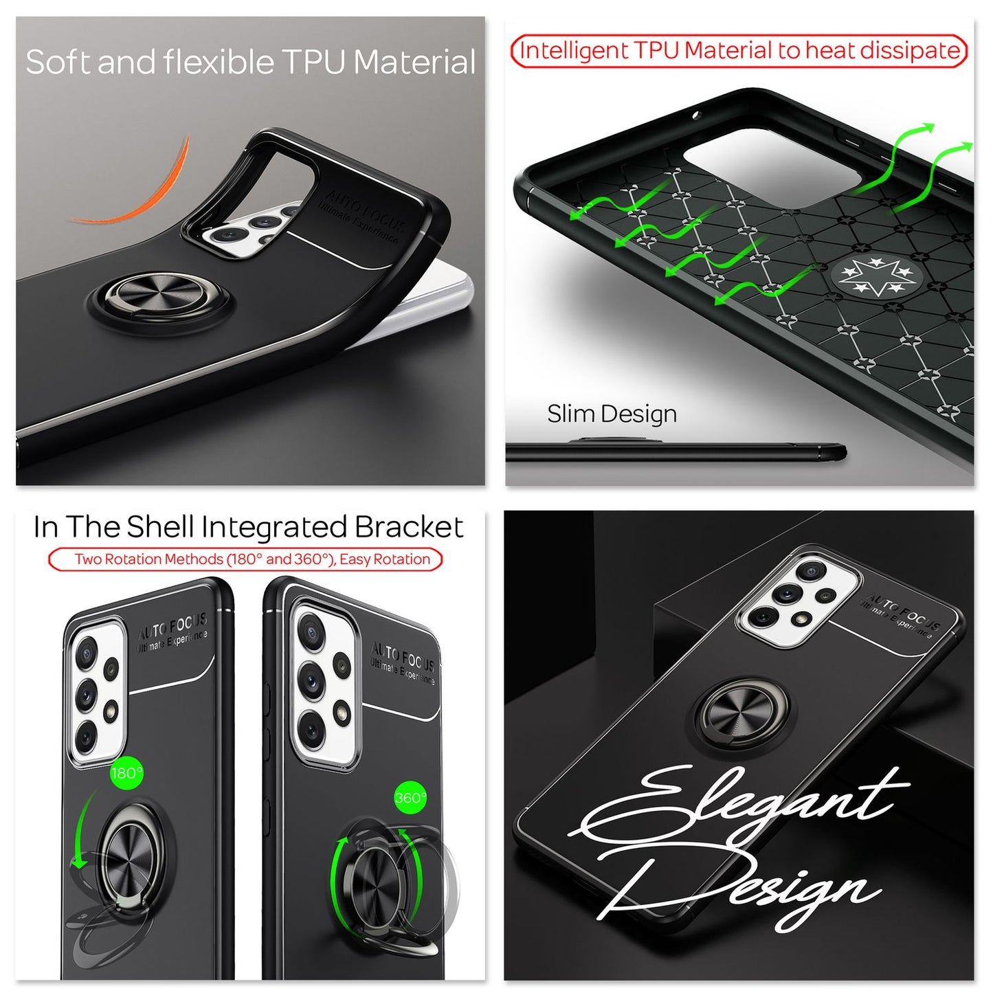 NALIA Ring símahulstur fyrir Samsung Galaxy A72, sílikonhlífðarpoki