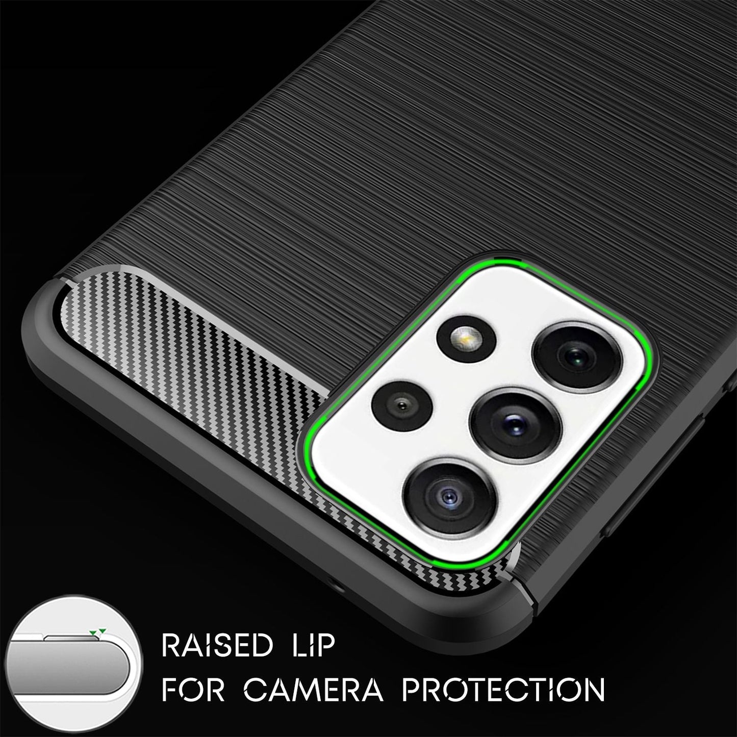 NALIA Design Case for Samsung Galaxy A72, Carbon Look Silicone Phone Case Cover