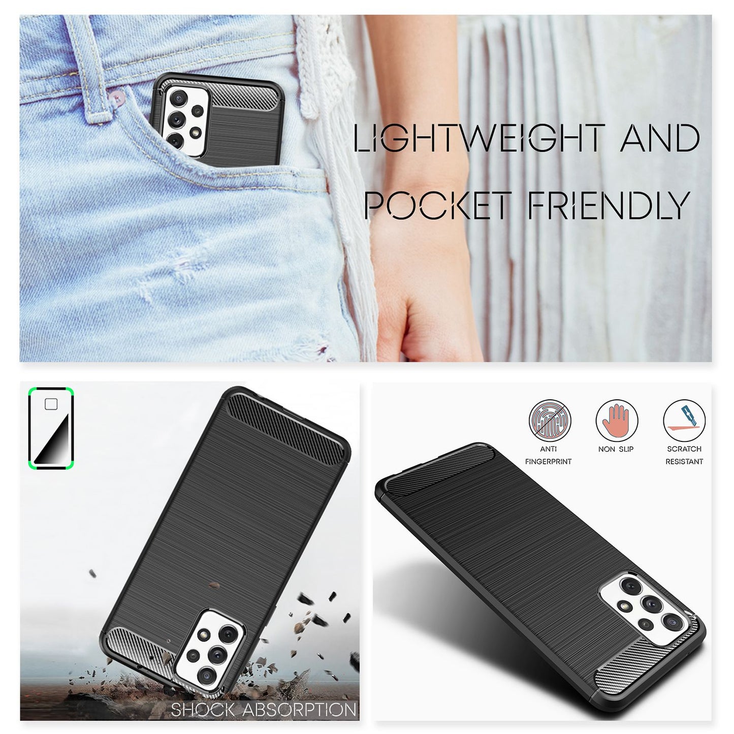 NALIA Design Case for Samsung Galaxy A72, Carbon Look Silicone Phone Case Cover