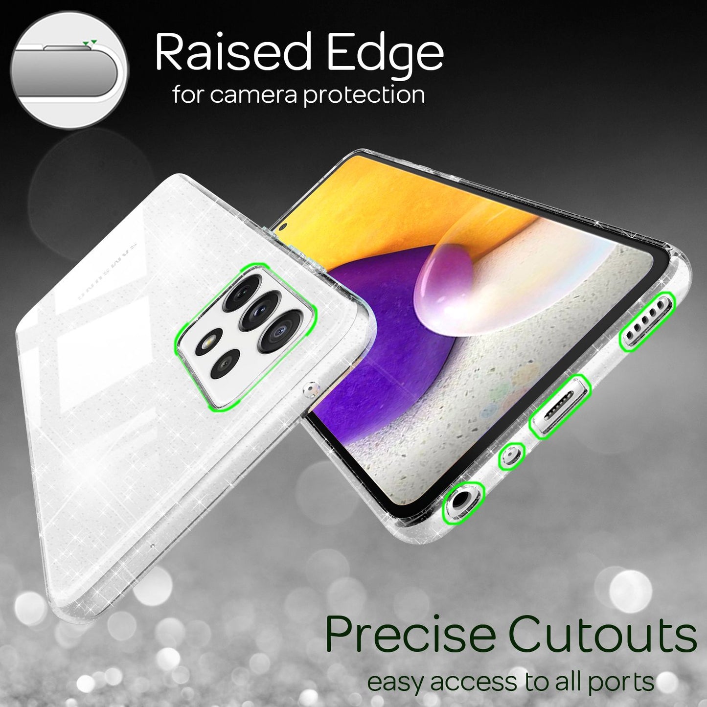 NALIA Glitter Phone Case for Samsung Galaxy A72, Transparent Silicone Case Cover