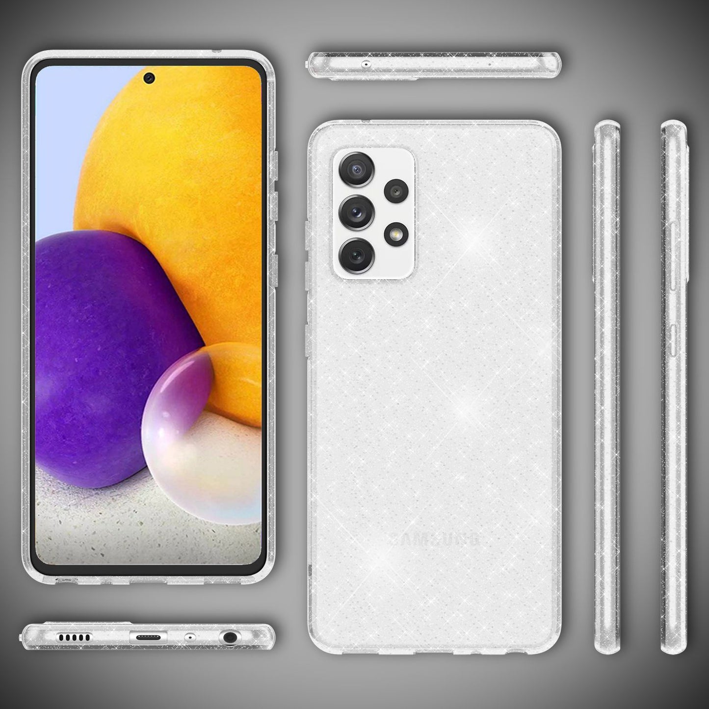 NALIA Glitter Phone Case for Samsung Galaxy A72, Transparent Silicone Case Cover