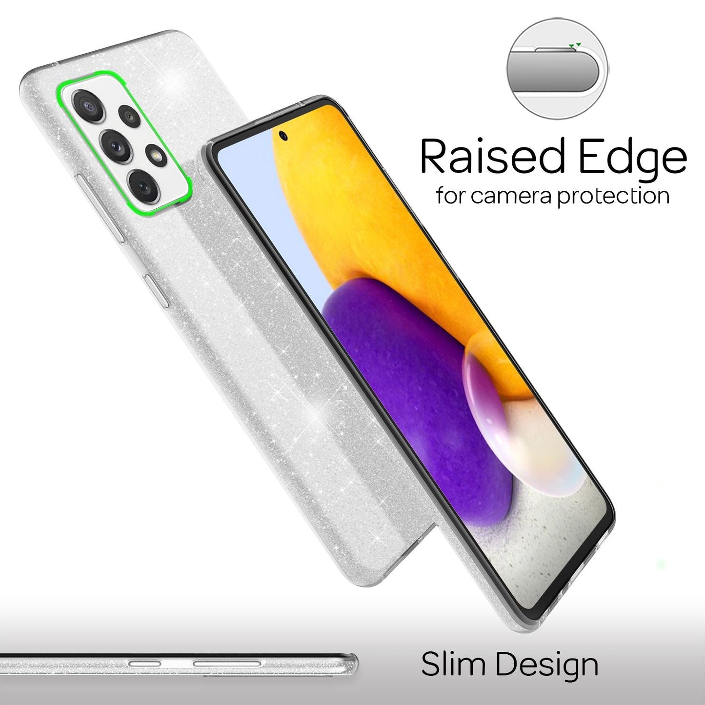 NALIA Glitzer Handy Hülle für Samsung Galaxy A72, Bling Cover Case Glitter Etui