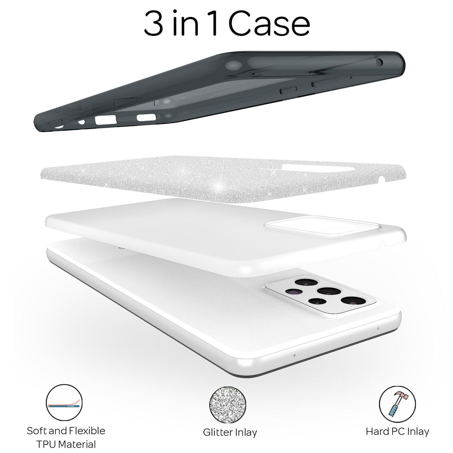 NALIA Glitzer Handy Hülle für Samsung Galaxy A72, Bling Cover Case Glitter Etui