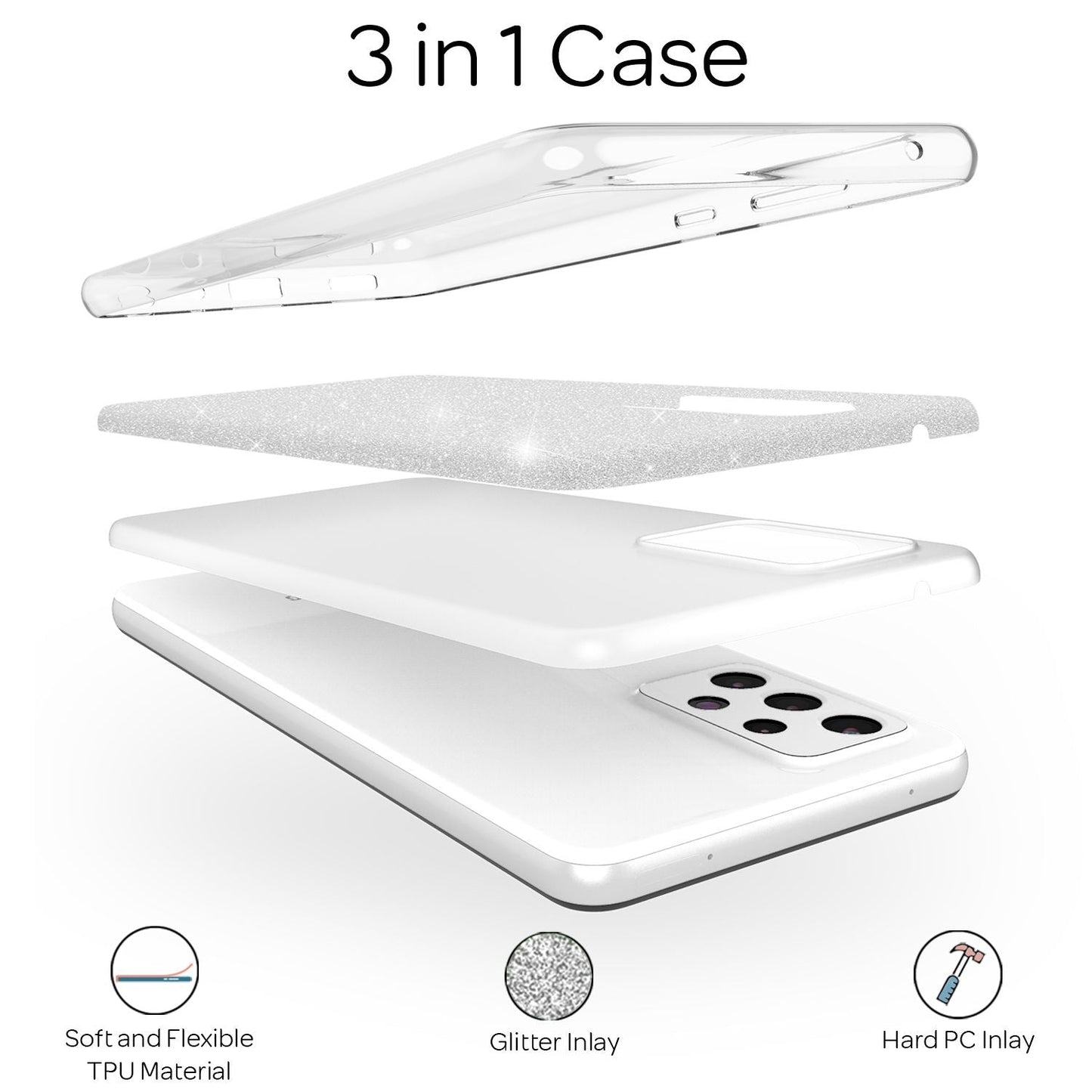 NALIA Glitzer Handy Hülle für Samsung Galaxy A72, Bling Cover Case Glitter Etui