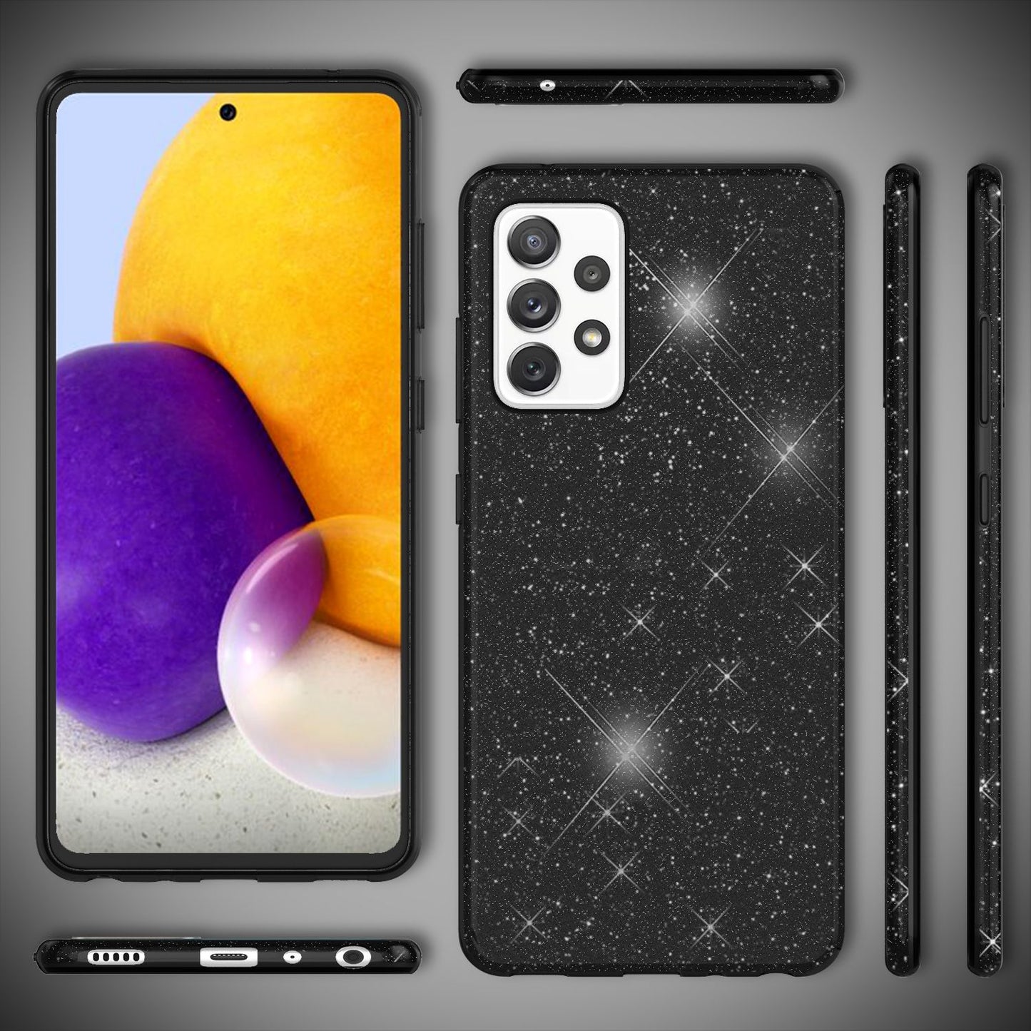 NALIA Glitzer Handy Hülle für Samsung Galaxy A72, Bling Cover Case Glitter Etui