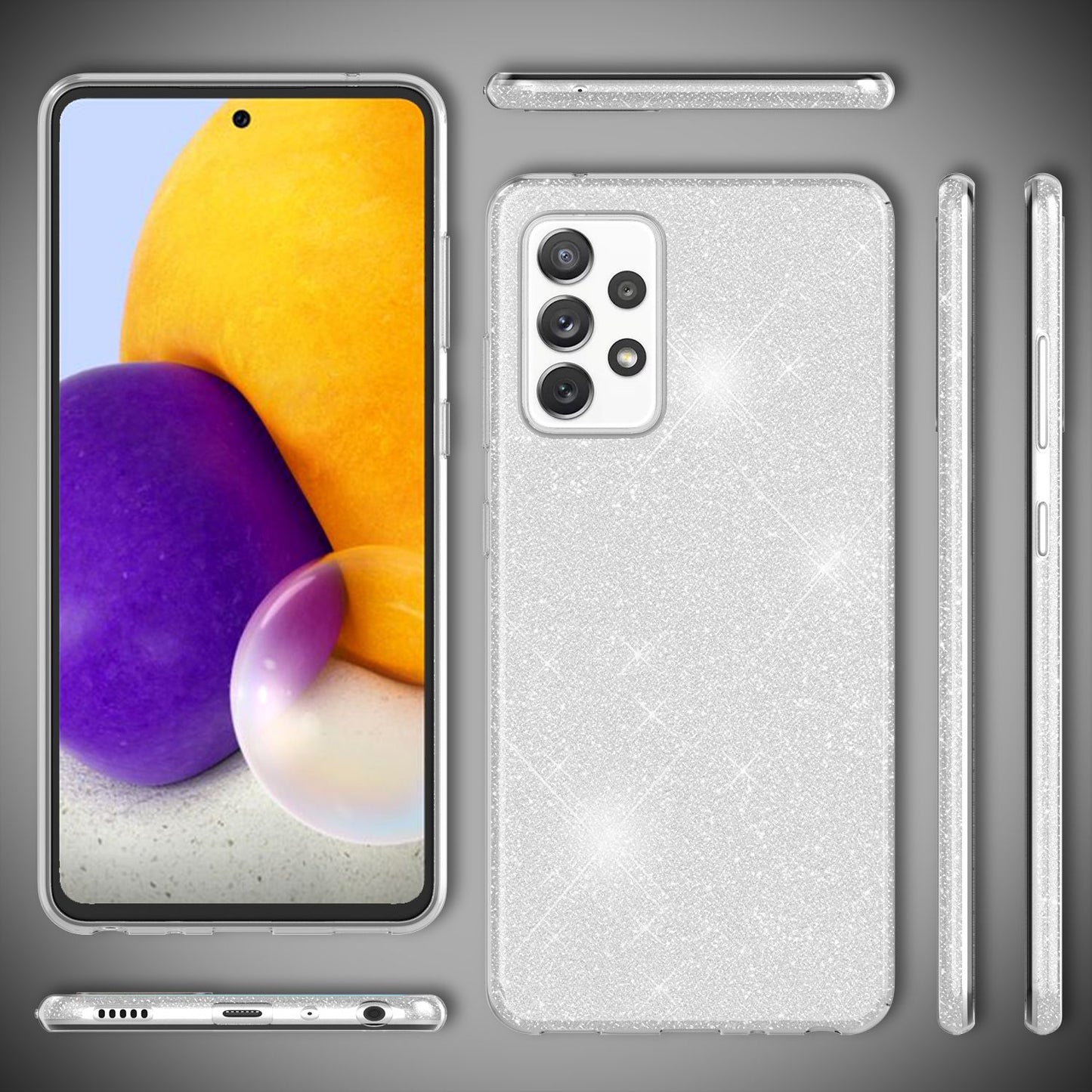 NALIA Glitzer Handy Hülle für Samsung Galaxy A72, Bling Cover Case Glitter Etui