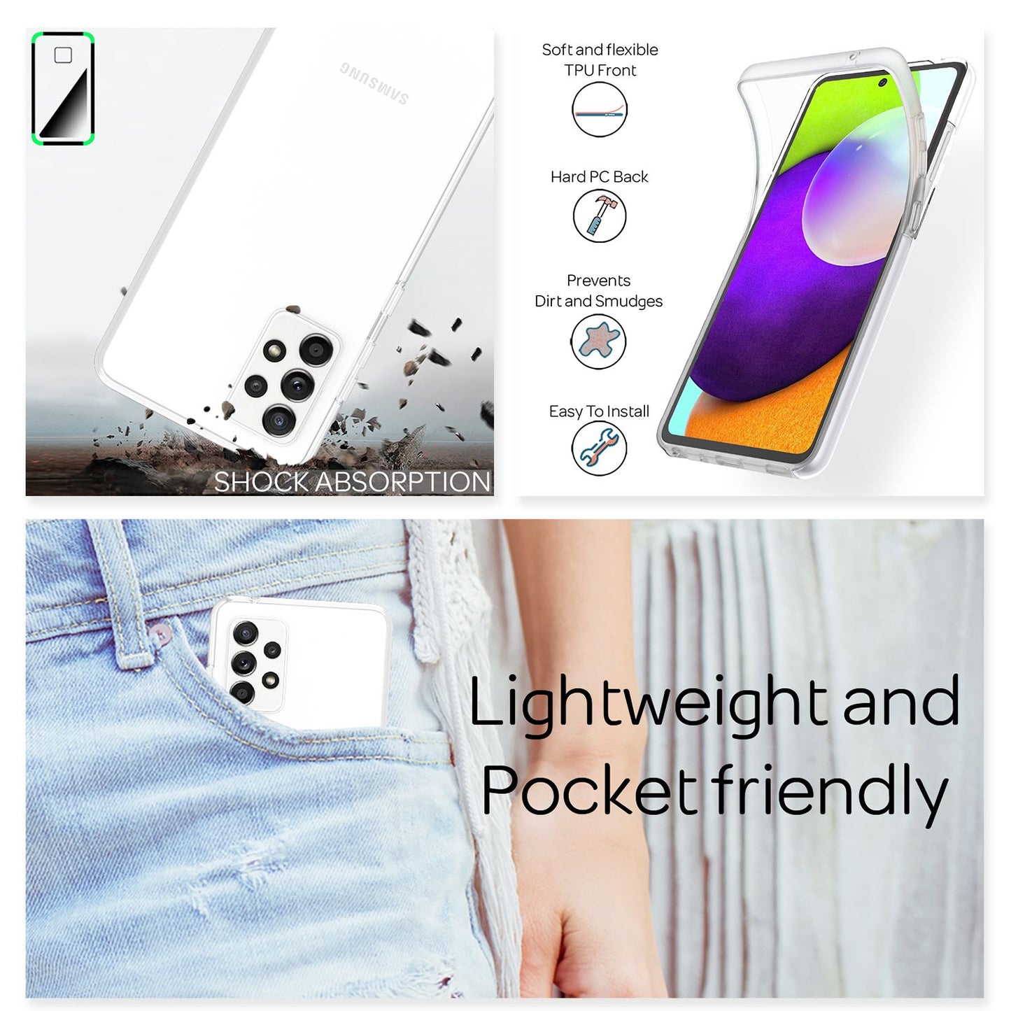 NALIA 360 Degree Phone Case for Galaxy A52 5G / A52 / A52s 5G, Full Cover Case