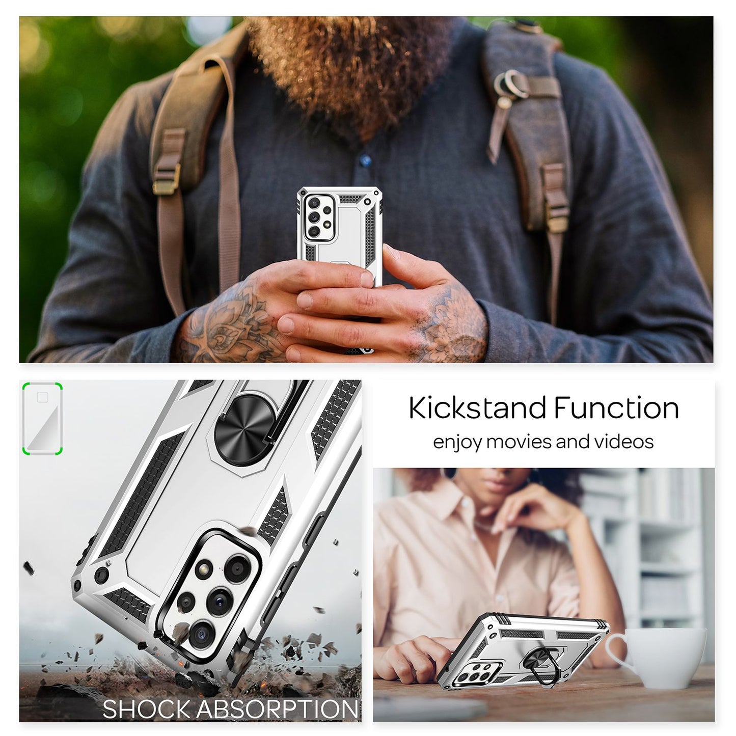 NALIA Ring símahulstur fyrir Samsung Galaxy A52 5G / A52 / A52s 5G, standhulstur