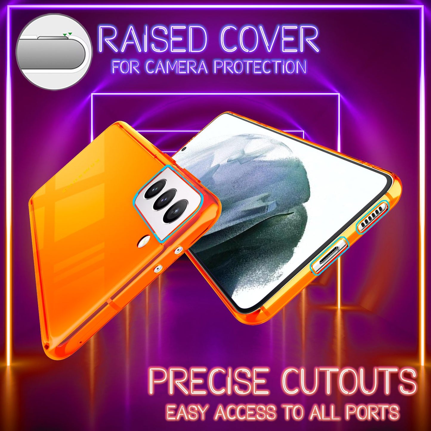 NALIA Neon Phone Case for Samsung Galaxy S21, Transparent Silicone Case Cover