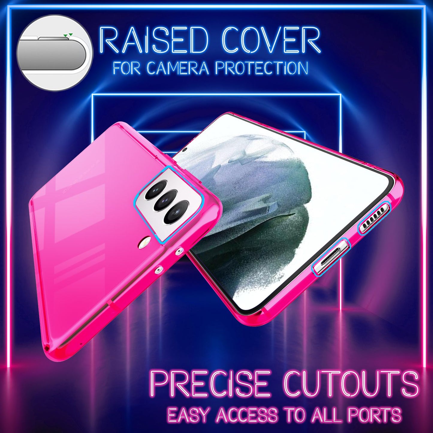 NALIA Neon Phone Case for Samsung Galaxy S21, Transparent Silicone Case Cover