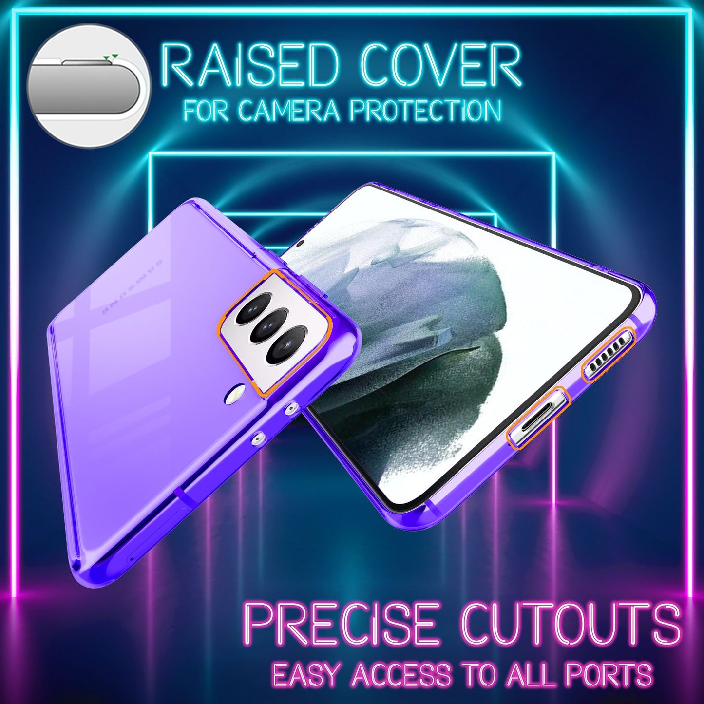 NALIA Neon Phone Case for Samsung Galaxy S21, Transparent Silicone Case Cover