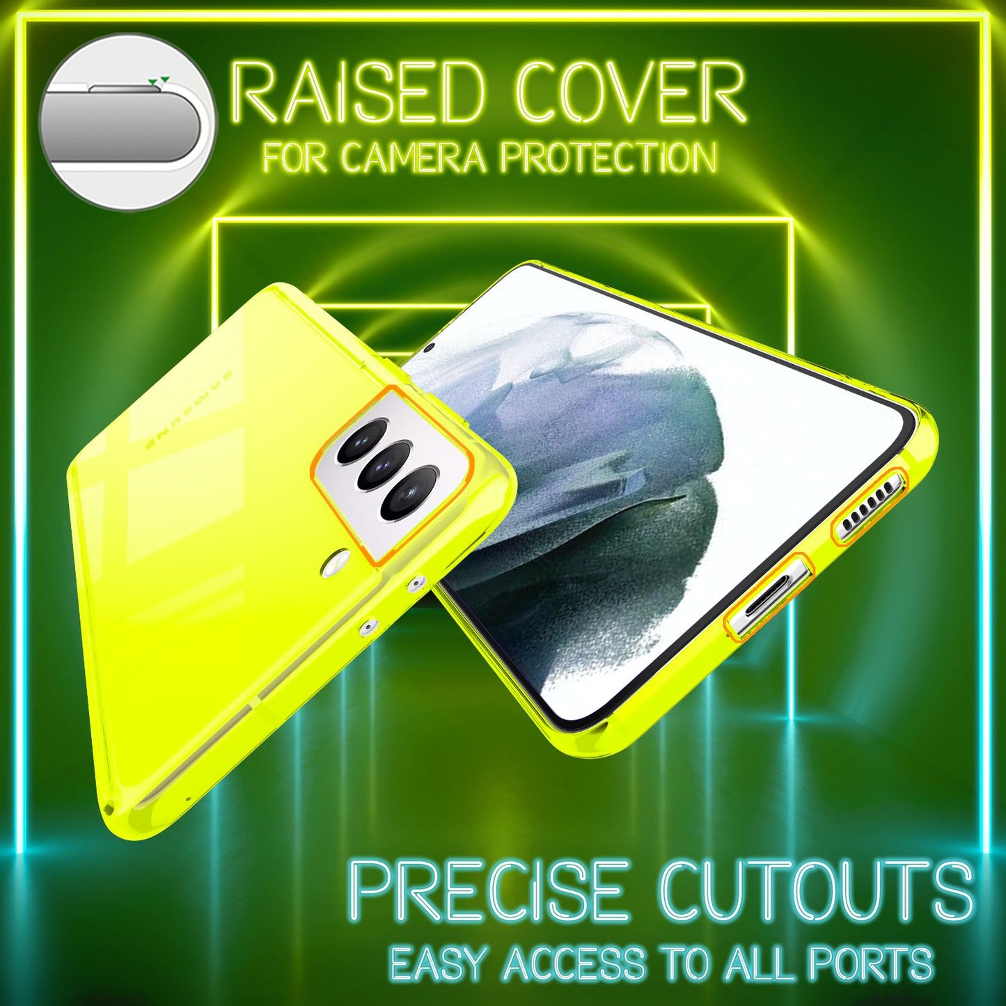 NALIA Neon Phone Case for Samsung Galaxy S21, Transparent Silicone Case Cover