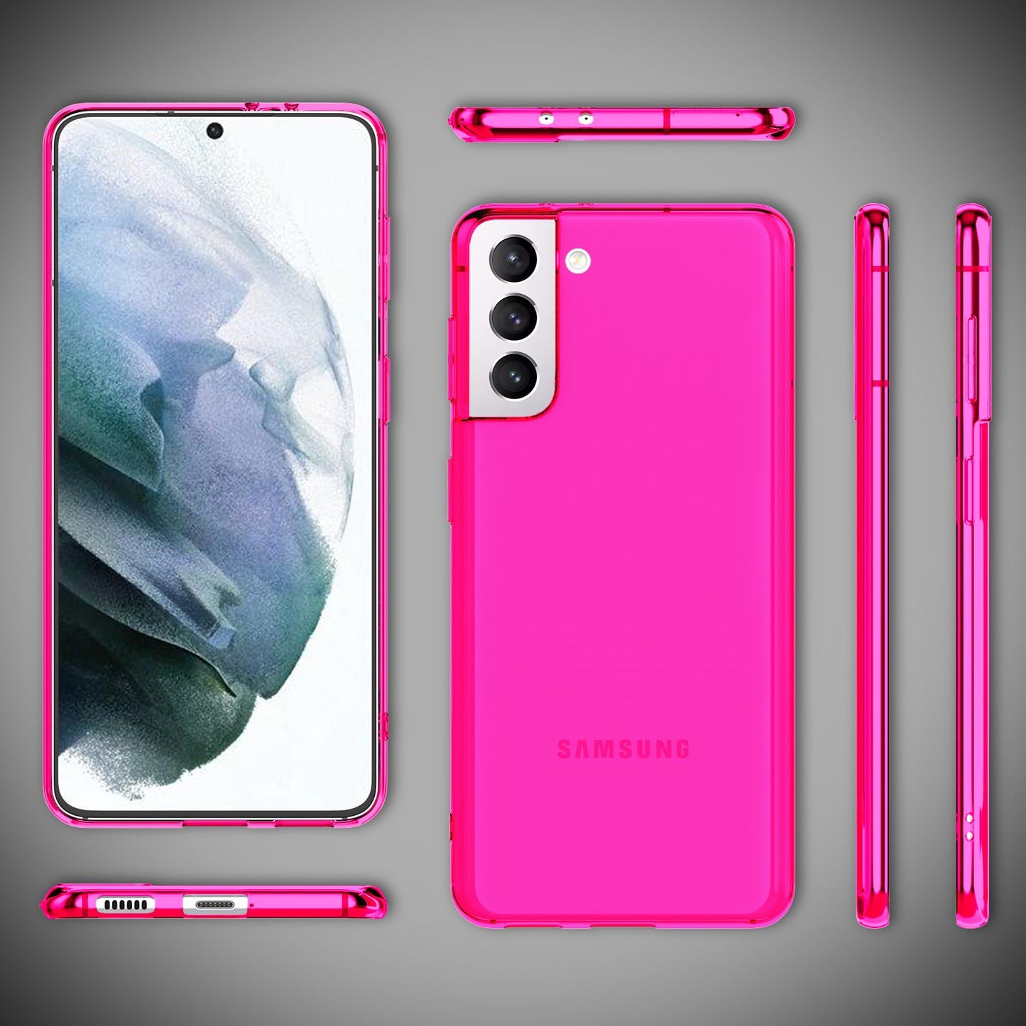 NALIA Neon Phone Case for Samsung Galaxy S21, Transparent Silicone Case Cover