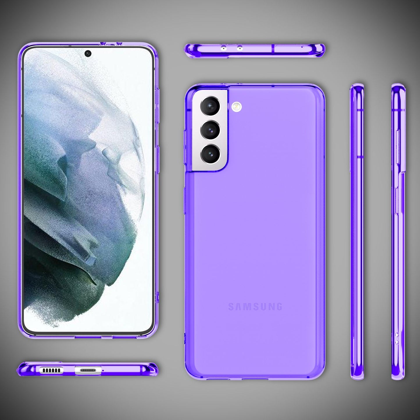 NALIA Neon Phone Case for Samsung Galaxy S21, Transparent Silicone Case Cover