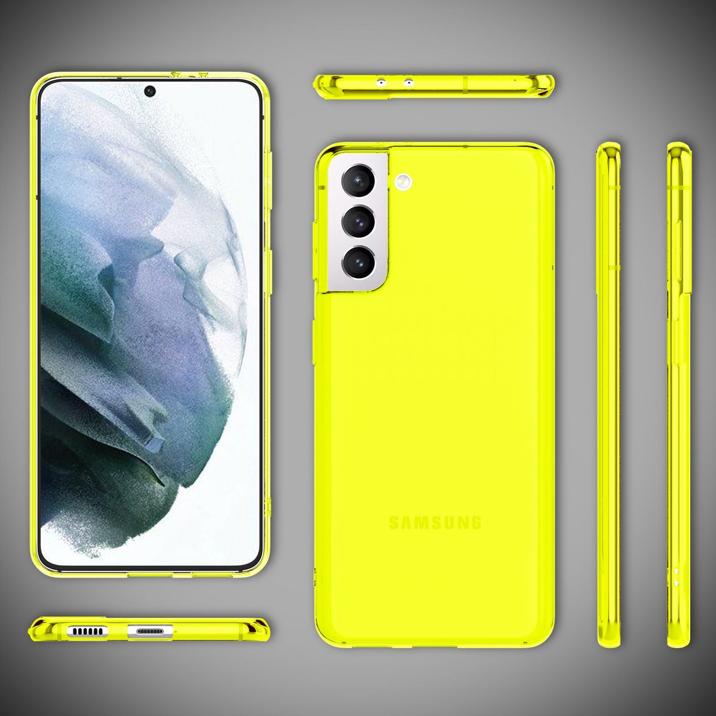 NALIA Neon Phone Case for Samsung Galaxy S21, Transparent Silicone Case Cover