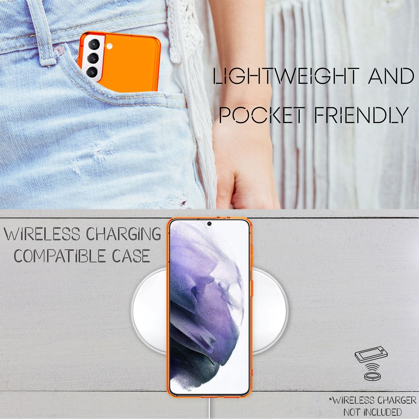 NALIA Neon símahulstur fyrir Samsung Galaxy S21+, gegnsætt sílikonhulstur