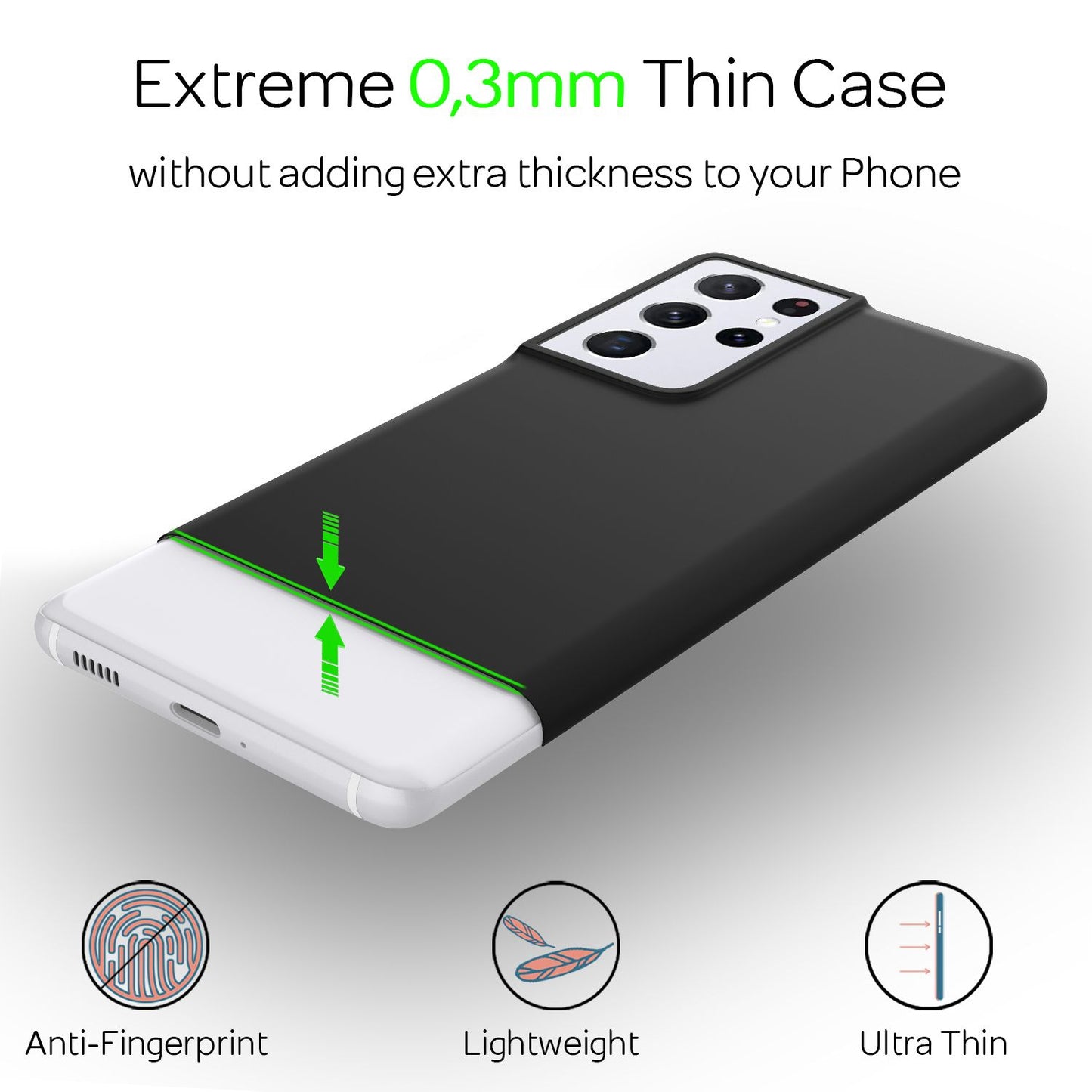 NALIA Extra Þunnt Hart Hulstur fyrir Samsung Galaxy S21 Ultra, Þunnt Símahulstur