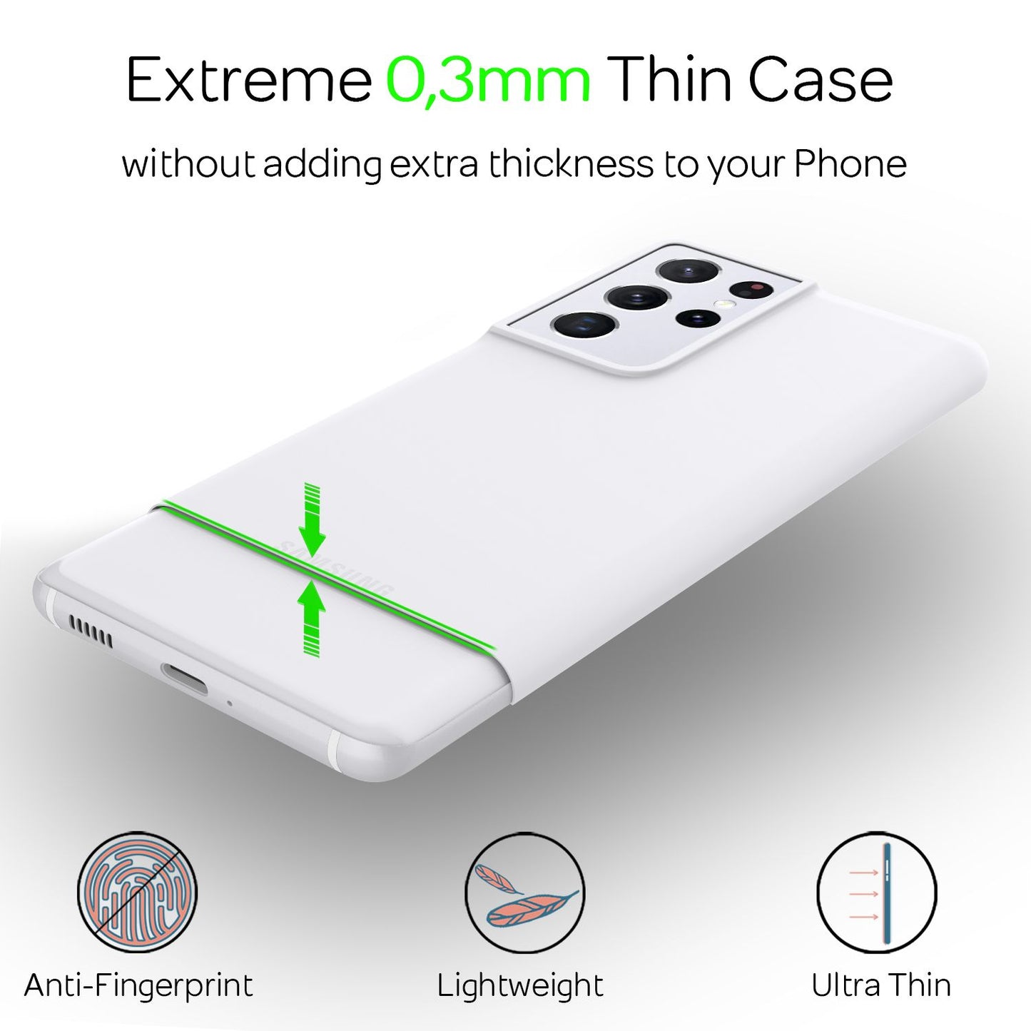 NALIA Extra Þunnt Hart Hulstur fyrir Samsung Galaxy S21 Ultra, Þunnt Símahulstur