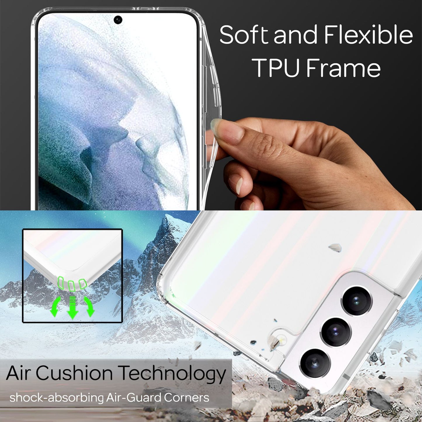 NALIA hertu glerhulstur fyrir Samsung Galaxy S21, gegnsætt regnbogahlíf