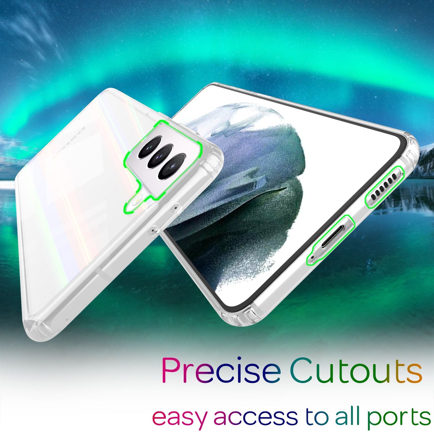 NALIA hertu glerhulstur fyrir Samsung Galaxy S21, gegnsætt regnbogahlíf