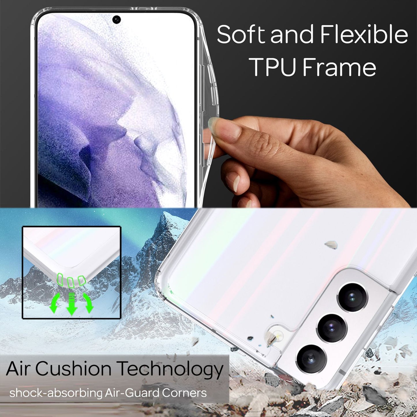 NALIA hertu glerhulstur fyrir Samsung Galaxy S21+, gegnsætt regnbogahlífðarhulstur