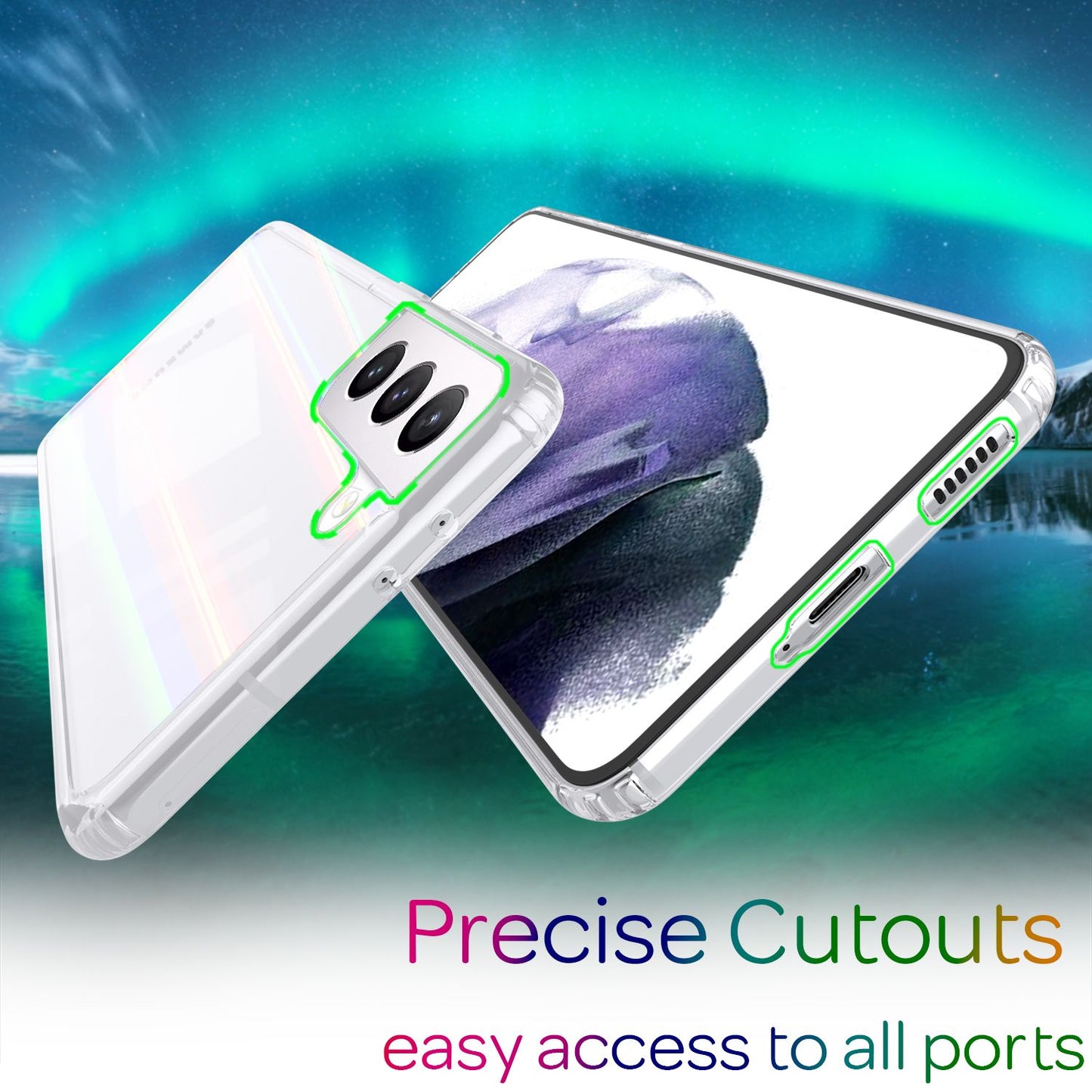 NALIA hertu glerhulstur fyrir Samsung Galaxy S21+, gegnsætt regnbogahlífðarhulstur