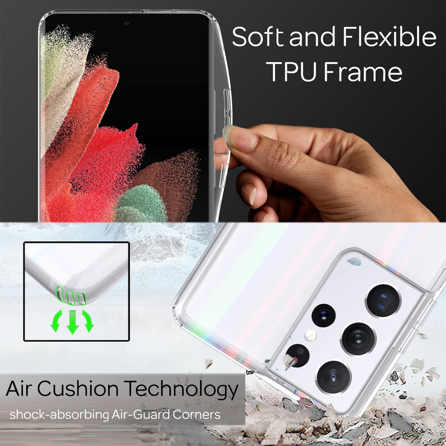 NALIA glerhulstur fyrir Samsung Galaxy S21 Ultra, gegnsætt regnbogahlíf