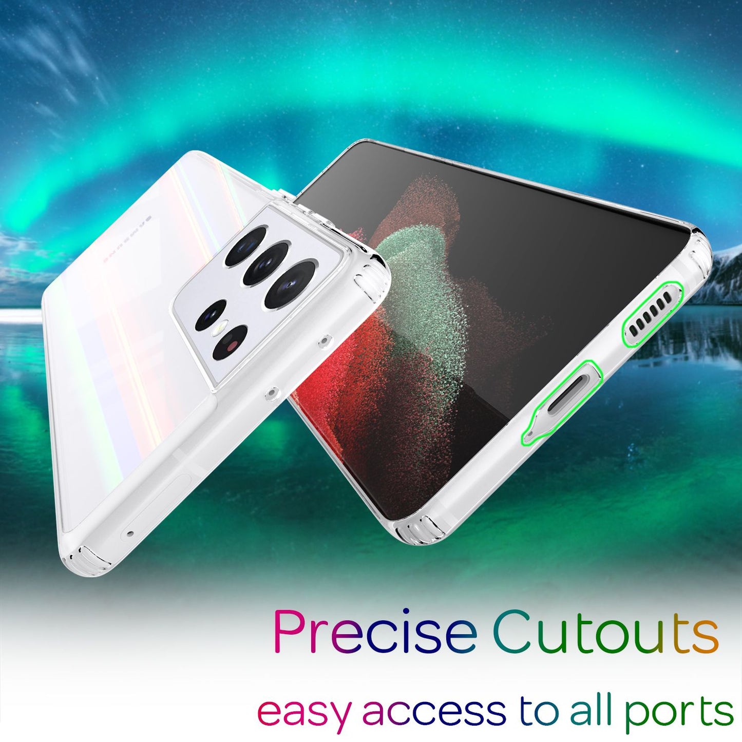 NALIA glerhulstur fyrir Samsung Galaxy S21 Ultra, gegnsætt regnbogahlíf