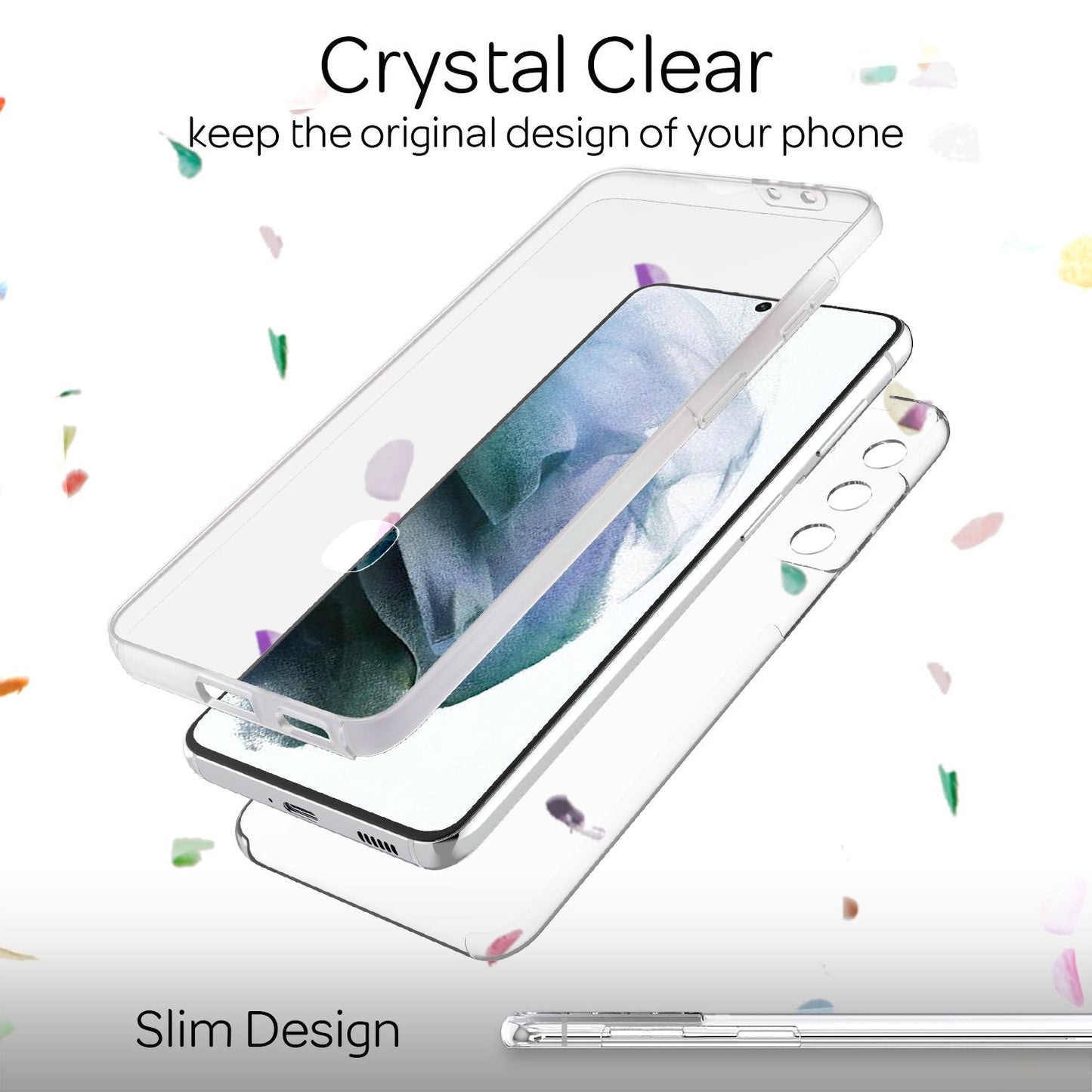 NALIA 360 Degree Phone Case for Samsung Galaxy S21, Transparent Cover Case