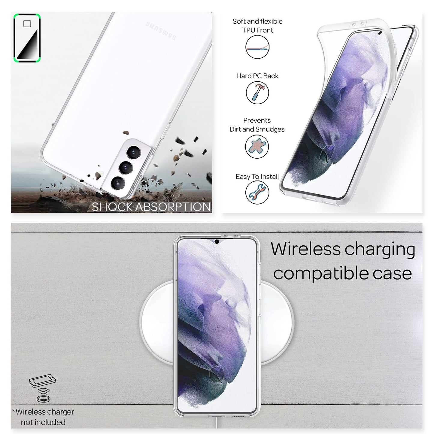 NALIA 360 Degree Phone Case for Samsung Galaxy S21 Plus, Transparent Full Cover