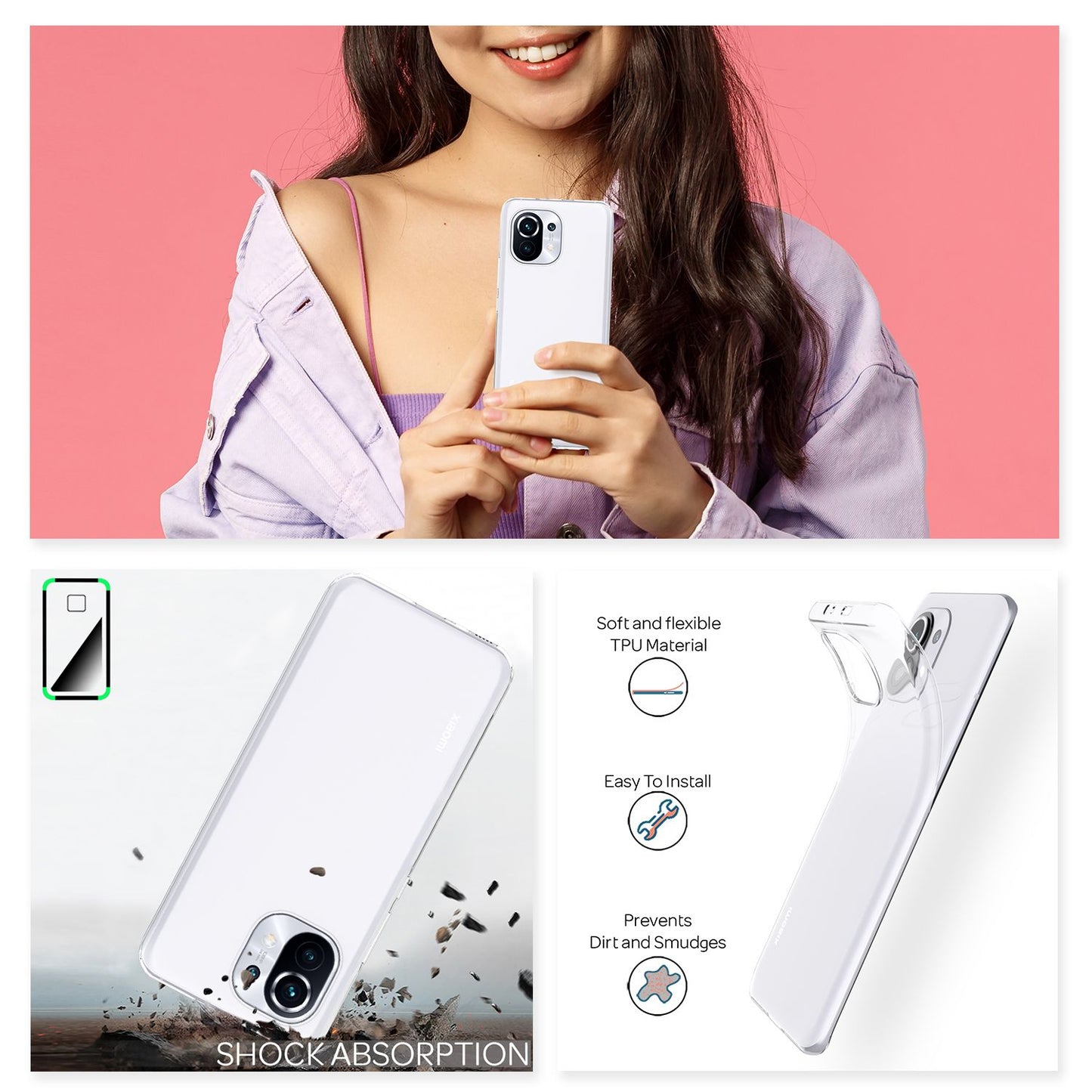 NALIA Klare Handy Hülle für Xiaomi Mi 11 5G, Transparent Silikon Cover Case Etui