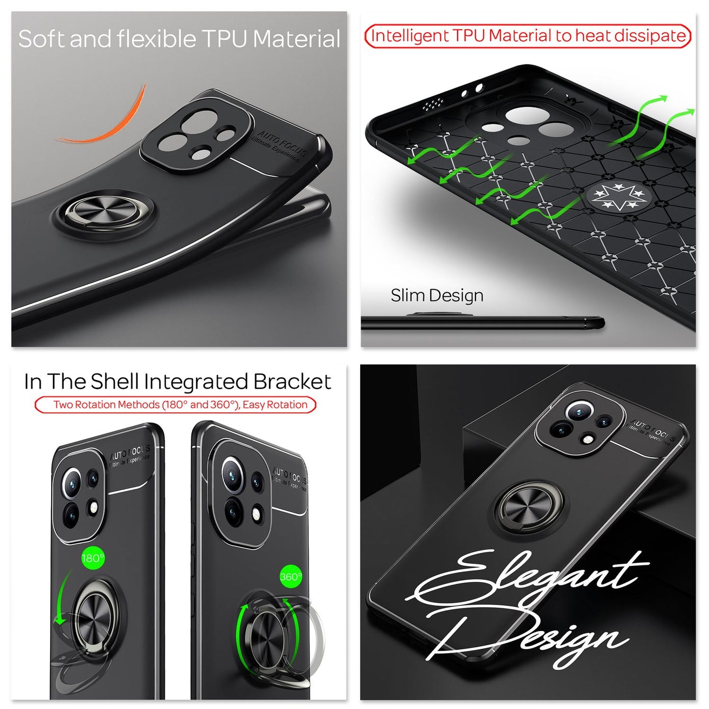 NALIA Ring Phone Case for Xiaomi Mi 11 5G, Silicone Cover Protective Bag Case