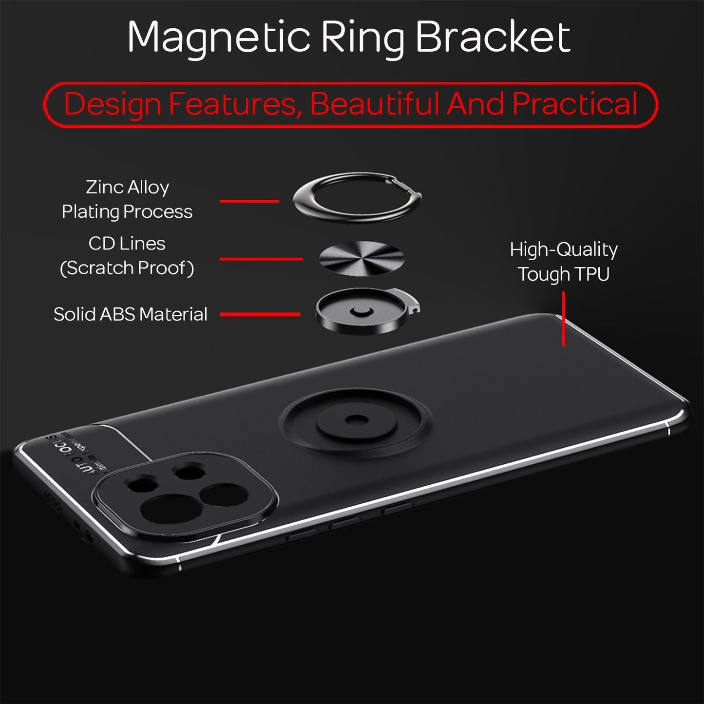 NALIA Ring Phone Case for Xiaomi Mi 11 5G, Silicone Cover Protective Bag Case