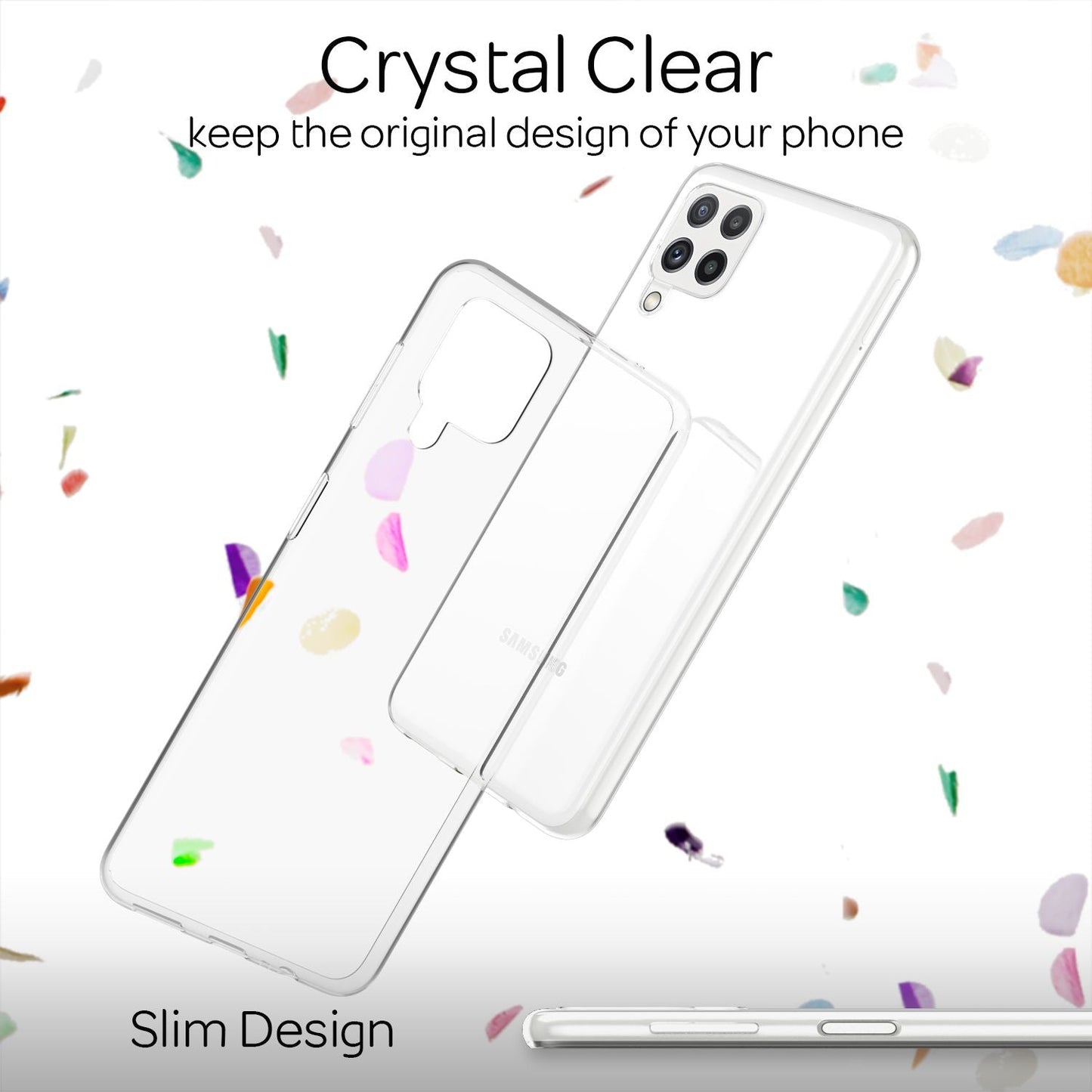 NALIA Clear Silicone Phone Case for Samsung Galaxy A22, Transparent Cover Case