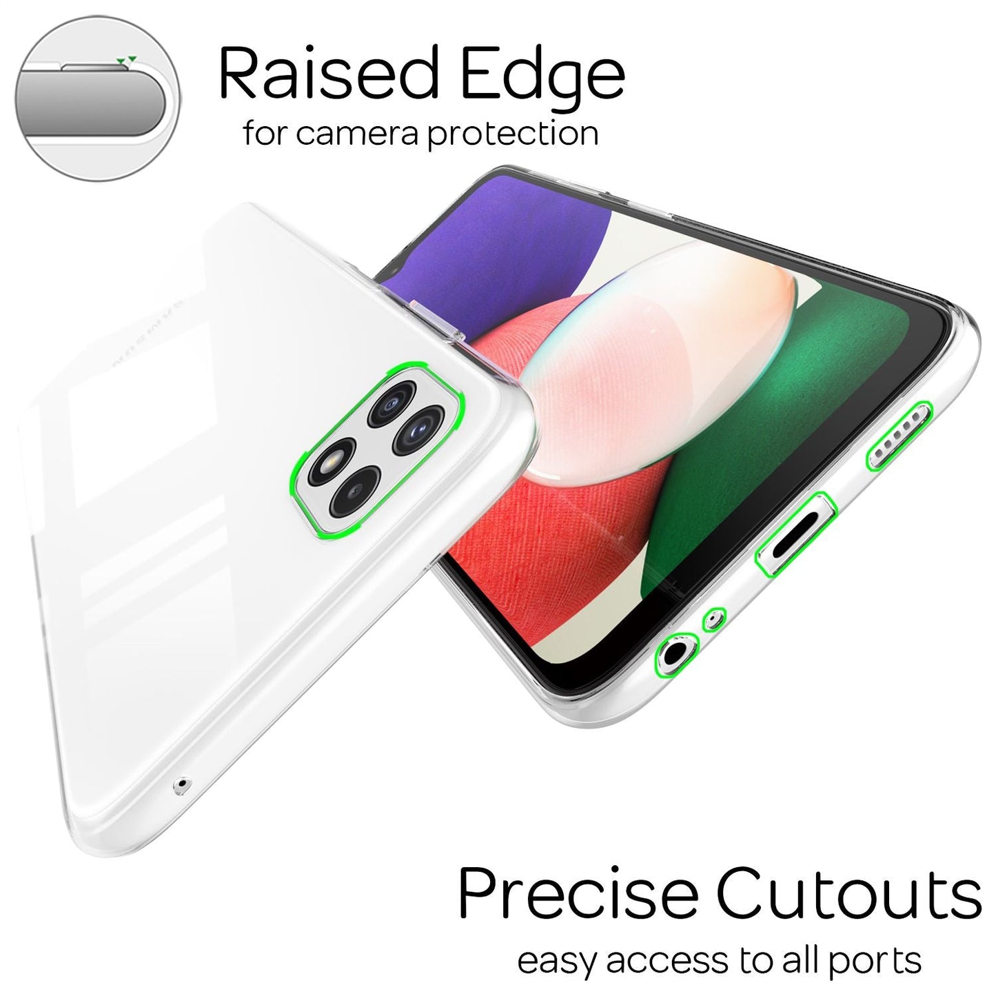 NALIA sílikon símahulstur fyrir Samsung Galaxy A22 5G, gegnsætt hulstur