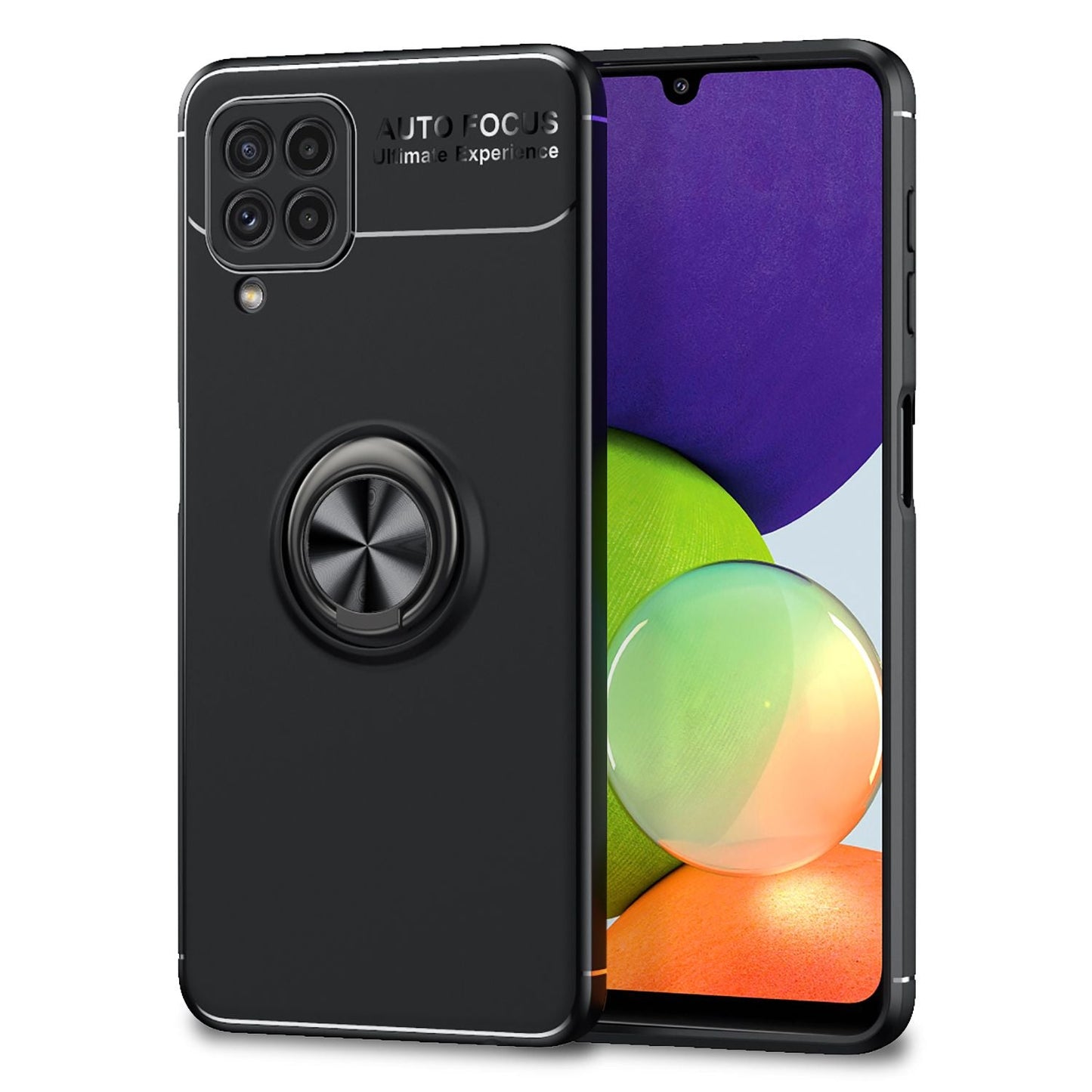 NALIA Matt-Schwarze Ringhülle für Samsung Galaxy A22, 360° Ring für Standfunktion