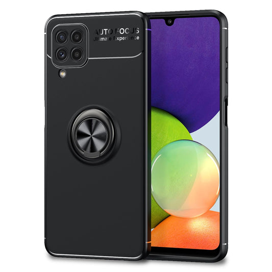 NALIA Matte Black Ring Case for Samsung Galaxy A22, 360° Ring for Stand Function