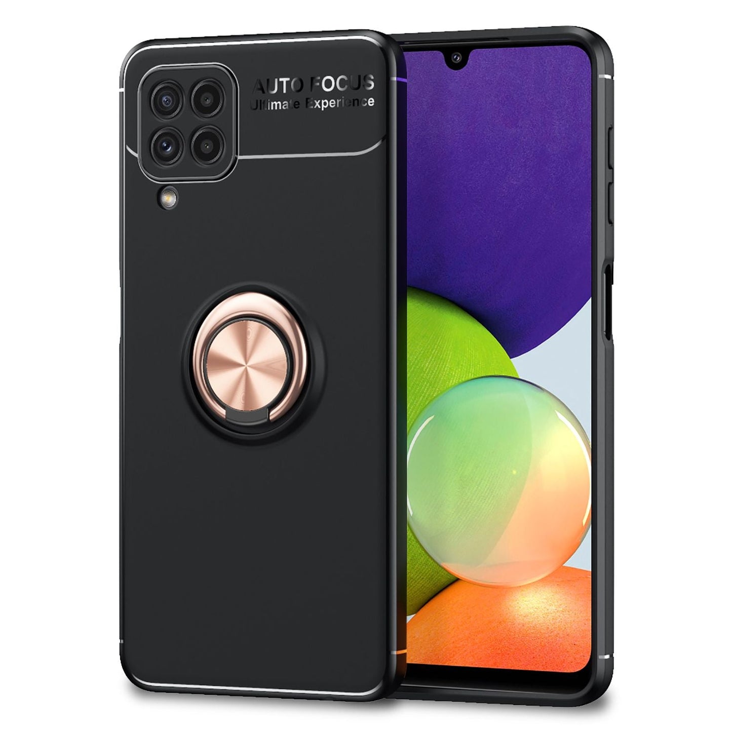 NALIA Matt-Schwarze Ringhülle für Samsung Galaxy A22, 360° Ring für Standfunktion