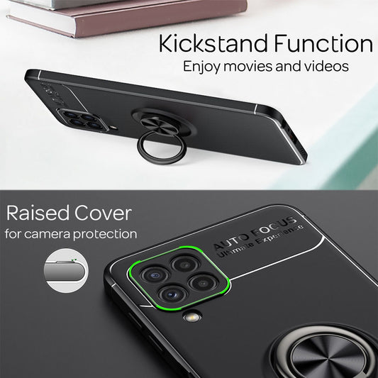 NALIA Matte Black Ring Case for Samsung Galaxy A22, 360° Ring for Stand Function