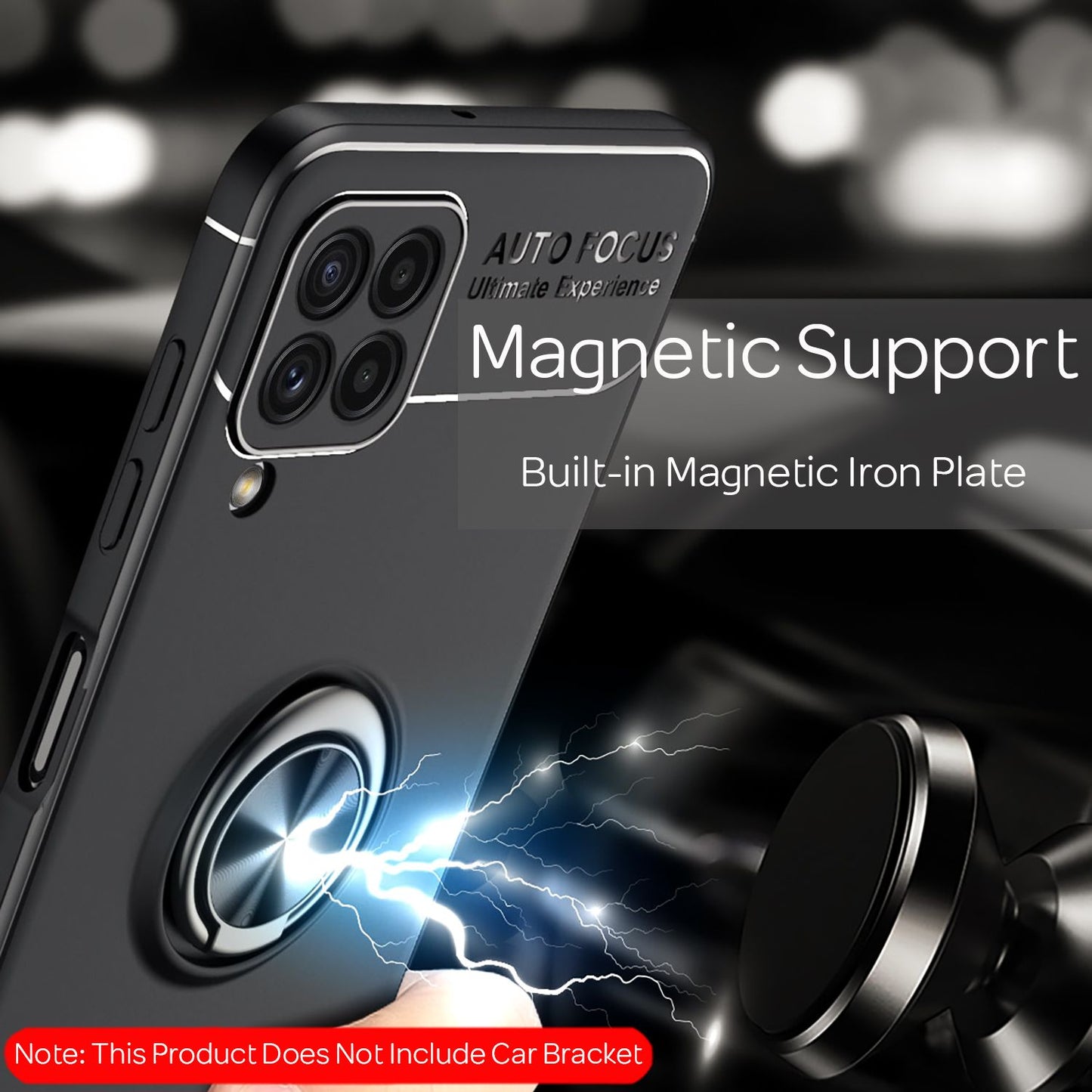 NALIA Matt-Schwarze Ringhülle für Samsung Galaxy A22, 360° Ring für Standfunktion