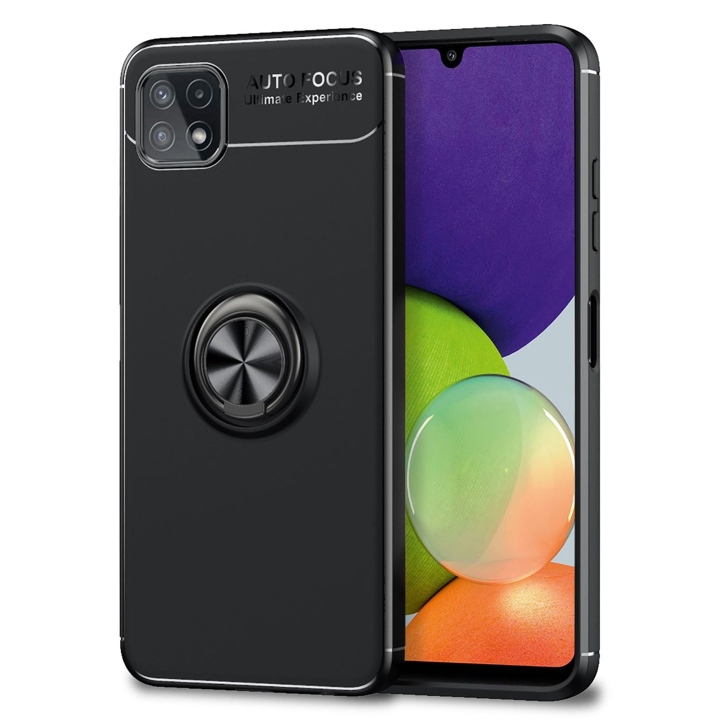 NALIA Matt-Schwarze Ringhülle für Samsung Galaxy A22 5G, 360° Ring Standfunktion