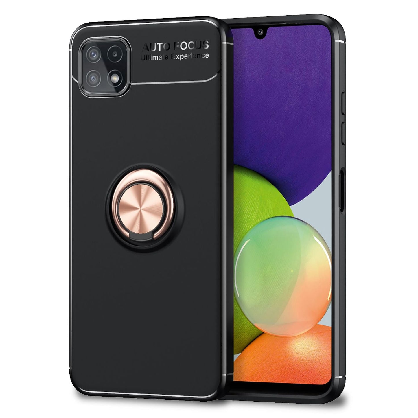 NALIA Matt-Schwarze Ringhülle für Samsung Galaxy A22 5G, 360° Ring Standfunktion