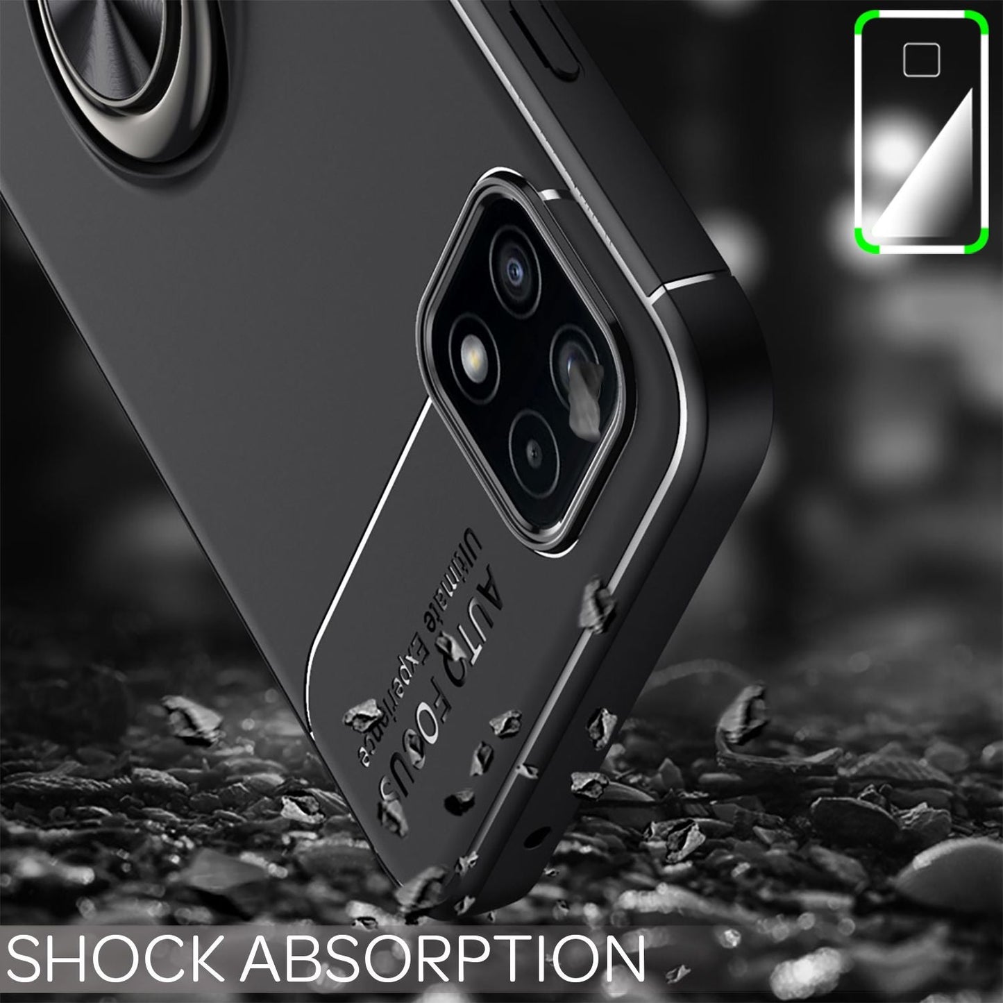 NALIA Matt-Schwarze Ringhülle für Samsung Galaxy A22 5G, 360° Ring Standfunktion