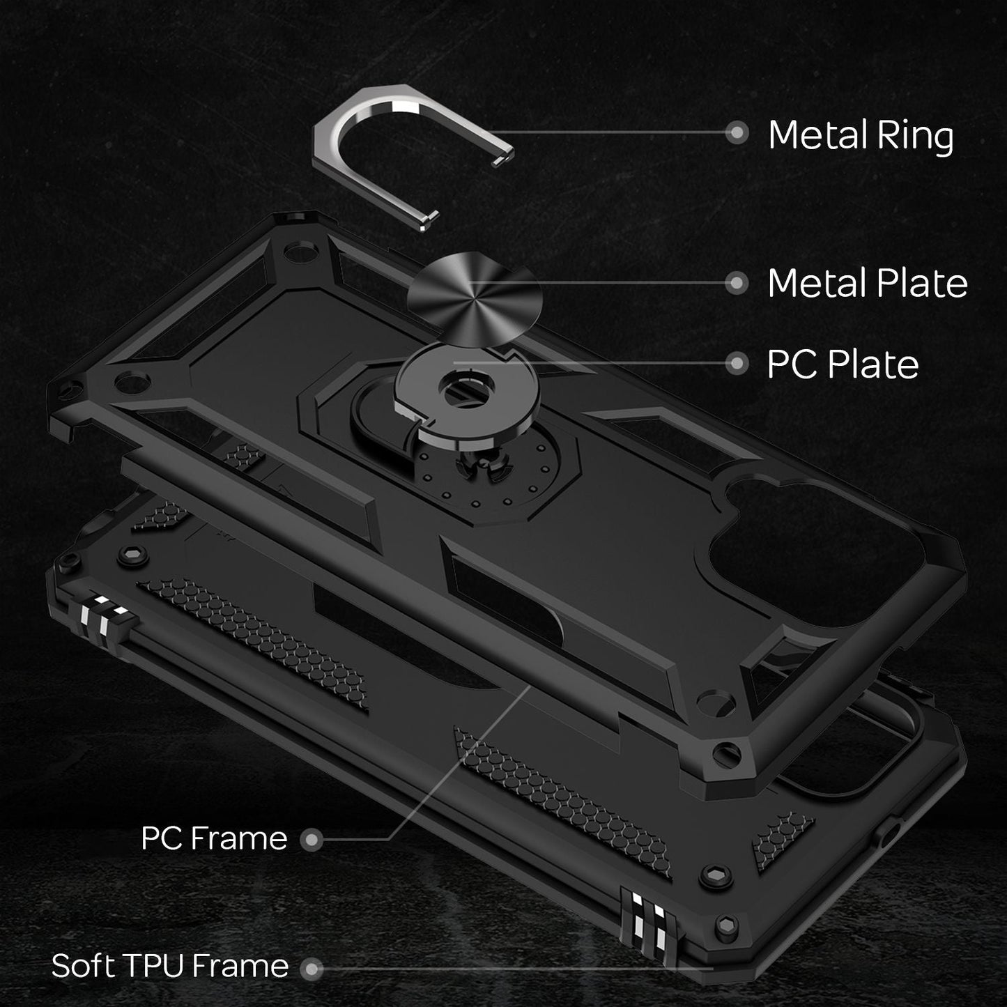 NALIA hernaðarstíls hringhulstur fyrir Samsung Galaxy A22, einstaklega verndandi og höggþolið