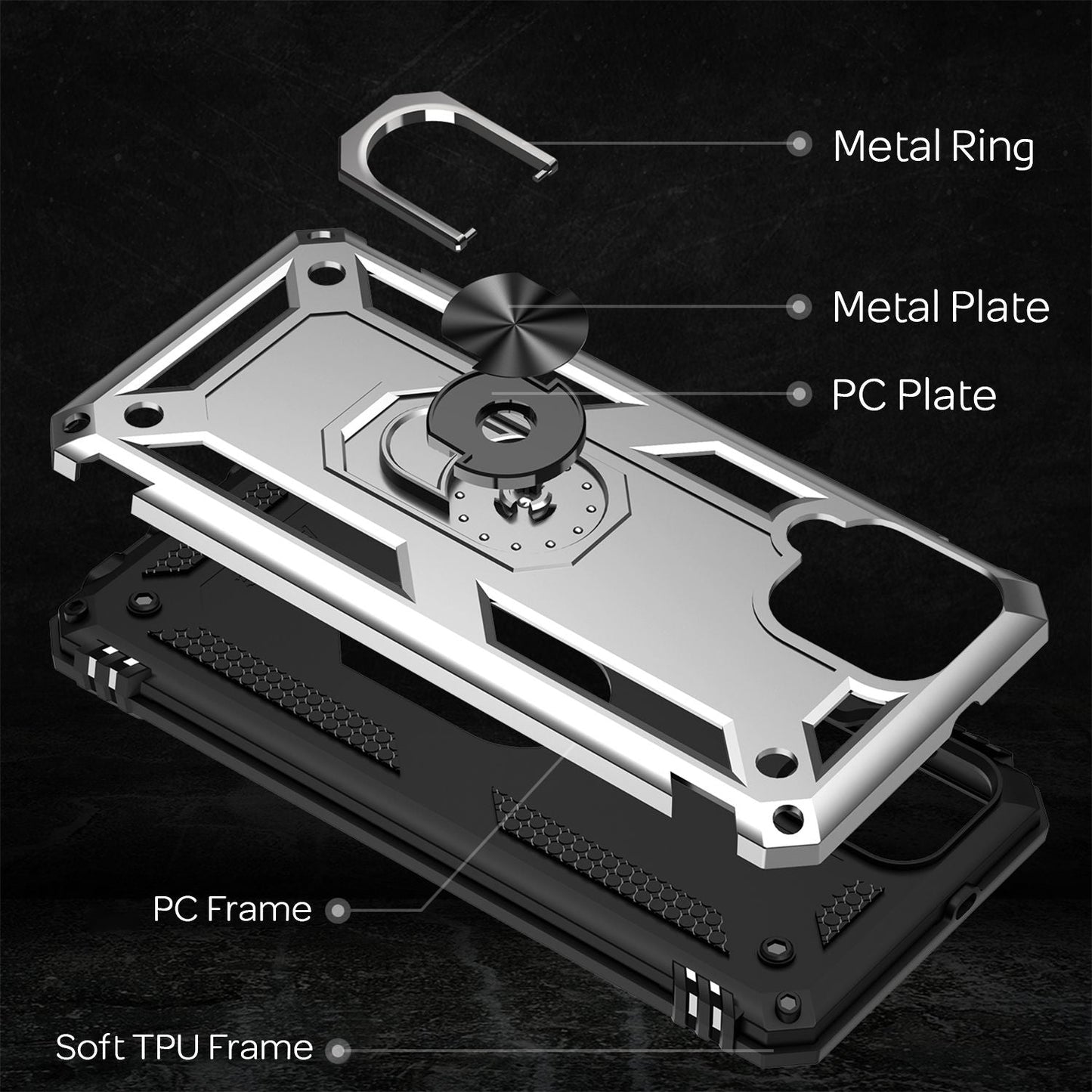 NALIA hernaðarstíls hringhulstur fyrir Samsung Galaxy A22, einstaklega verndandi og höggþolið