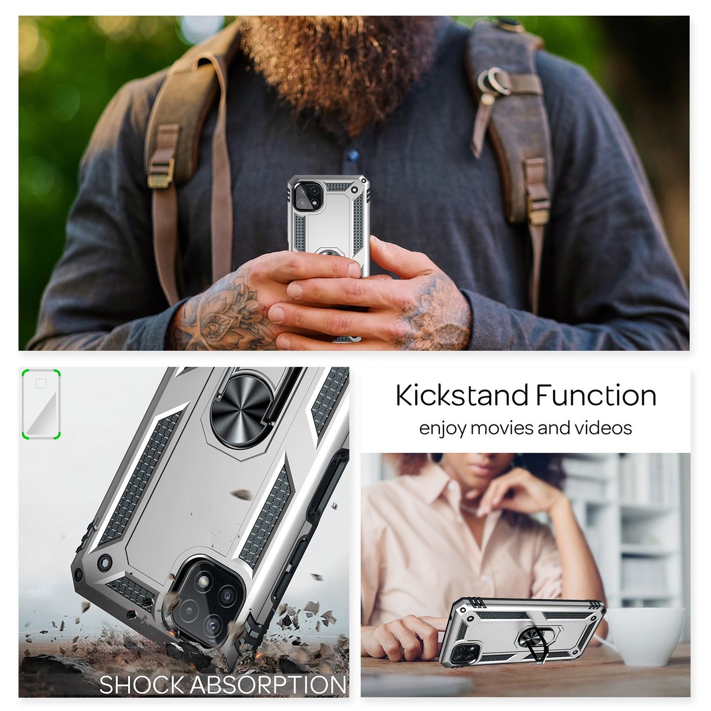 NALIA Military-Style Ring Case for Samsung Galaxy A22 5G, Extremely Protective and Robust